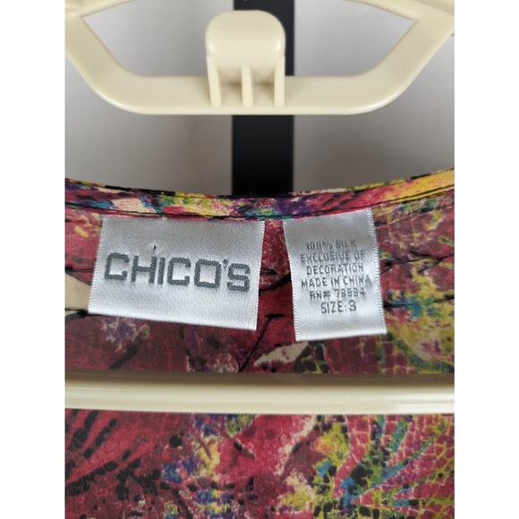 Vintage Chico's size 3 US XL 100% silk tunic length tie waist blouse colorful - Picture 3 of 8